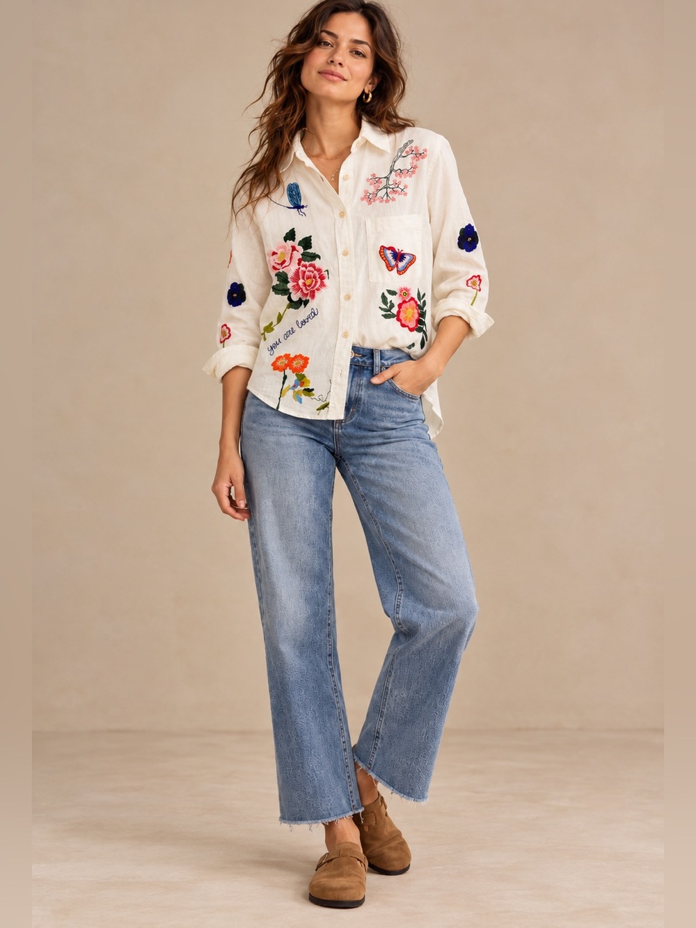 Pilcro Anthropologie XXS Embroidered Floral Shirt Button Down The Neighborhood